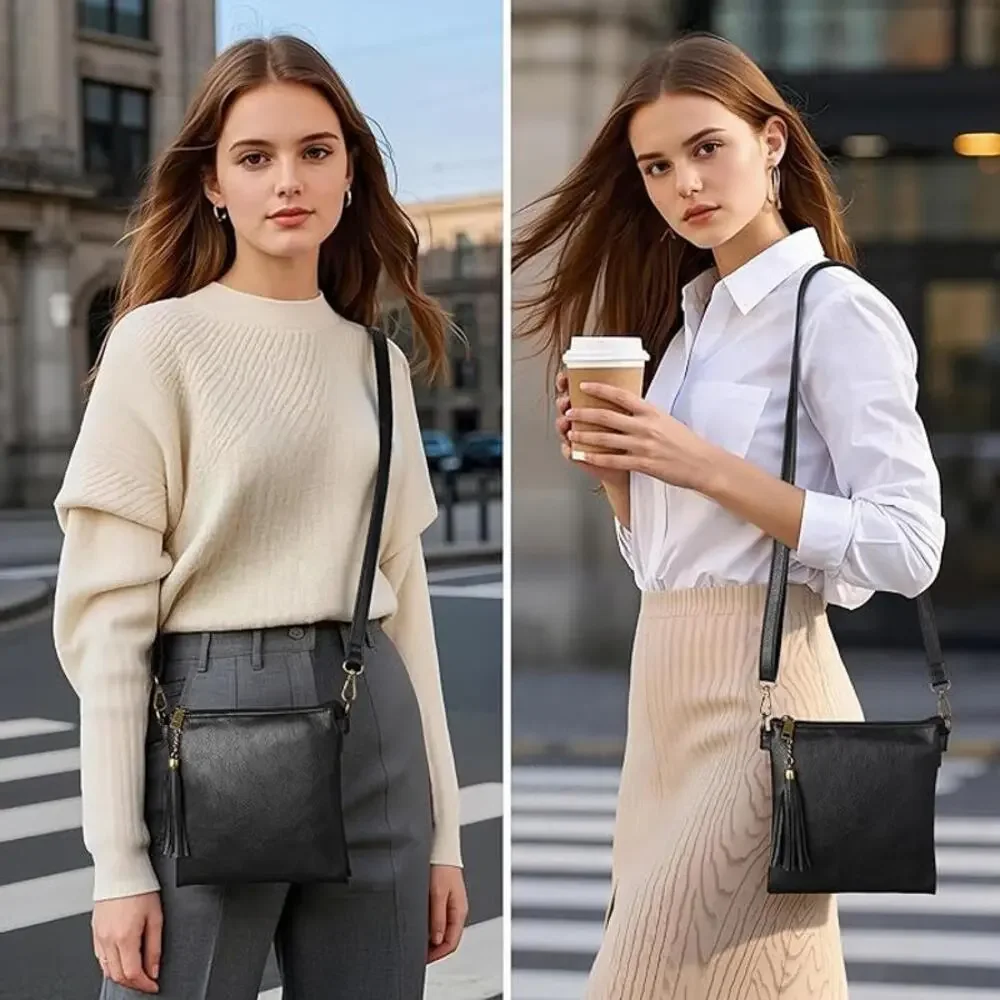 NEW seOSTO Crossbody Bag Size [ ] Vegan Leather Multi Pocket Sling